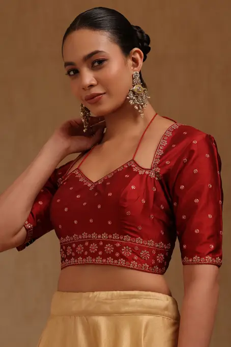 Maroon Embroidered Silk Blouse – Maroon